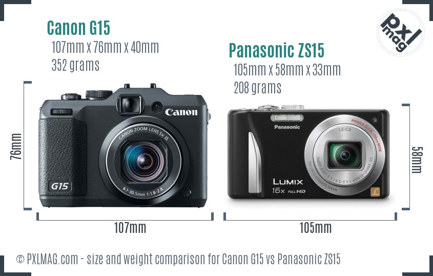 Canon G15 vs Panasonic ZS15 size comparison Canon G15 vs Panasonic ZS15 size comparison