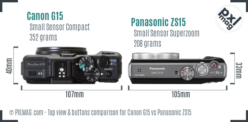 Canon G15 vs Panasonic ZS15 top view buttons comparison