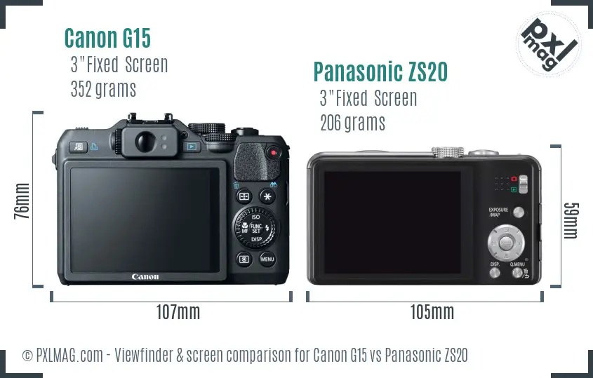 Canon G15 vs Panasonic ZS20 Screen and Viewfinder comparison