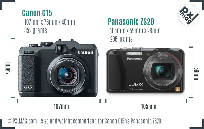Canon G15 vs Panasonic ZS20 size comparison
