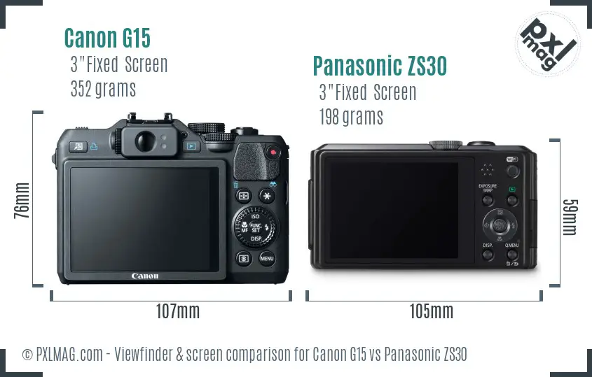 Canon G15 vs Panasonic ZS30 Screen and Viewfinder comparison Canon G15 vs Panasonic ZS30 Screen and Viewfinder comparison