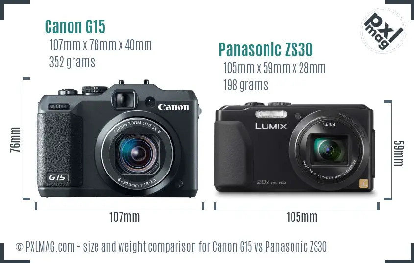 Canon G15 vs Panasonic ZS30 size comparison Canon G15 vs Panasonic ZS30 size comparison