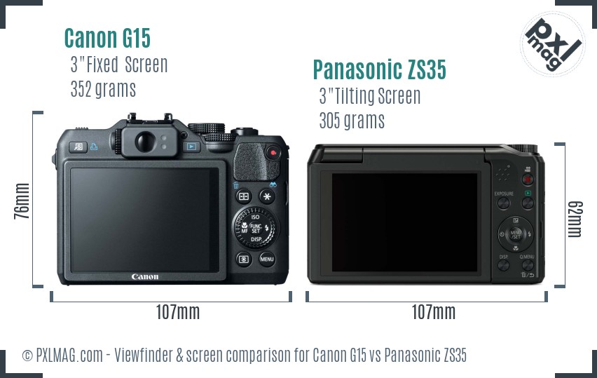 Canon G15 vs Panasonic ZS35 Screen and Viewfinder comparison