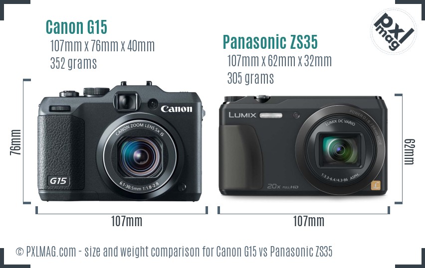 Canon G15 vs Panasonic ZS35 size comparison Canon G15 vs Panasonic ZS35 size comparison
