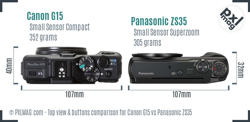 Canon G15 vs Panasonic ZS35 top view buttons comparison