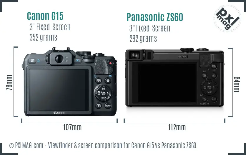 Canon G15 vs Panasonic ZS60 Screen and Viewfinder comparison