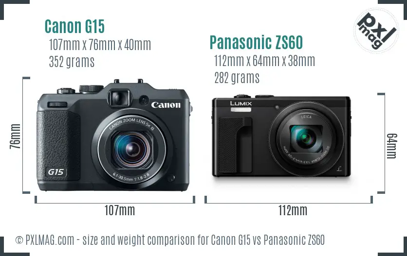 Canon G15 vs Panasonic ZS60 size comparison