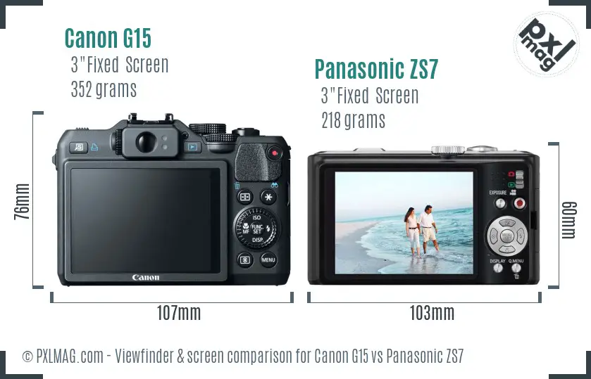 Canon G15 vs Panasonic ZS7 Screen and Viewfinder comparison