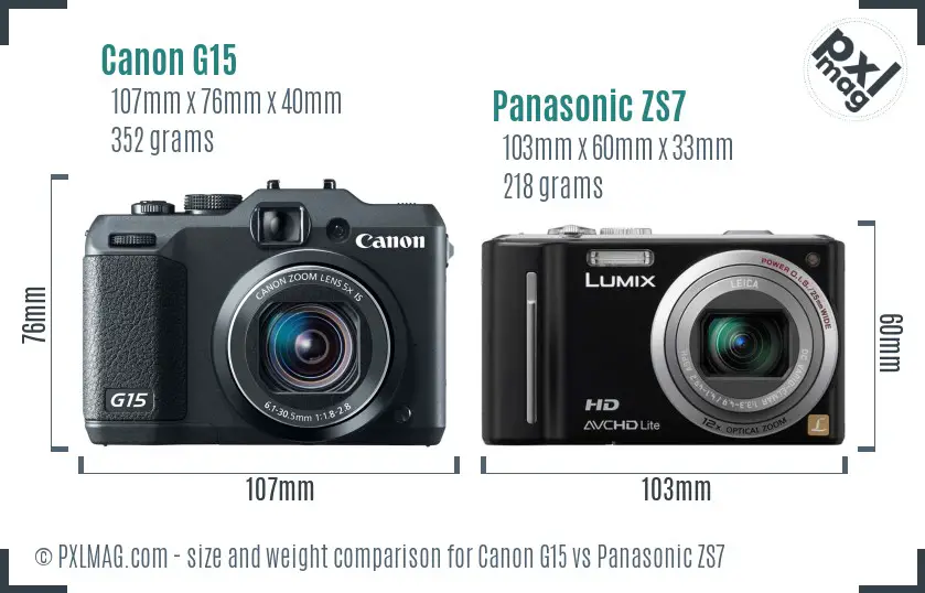 Canon G15 vs Panasonic ZS7 size comparison