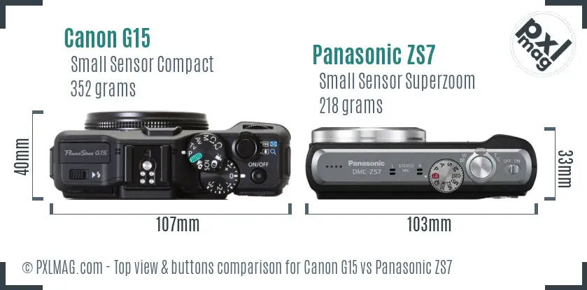 Canon G15 vs Panasonic ZS7 top view buttons comparison