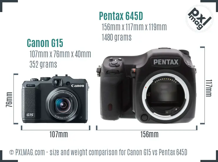 Canon G15 vs Pentax 645D size comparison
