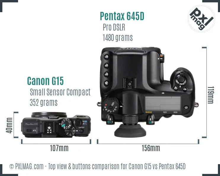 Canon G15 vs Pentax 645D top view buttons comparison