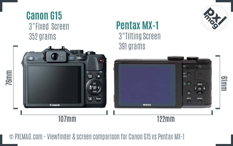 Canon G15 vs Pentax MX-1 Screen and Viewfinder comparison