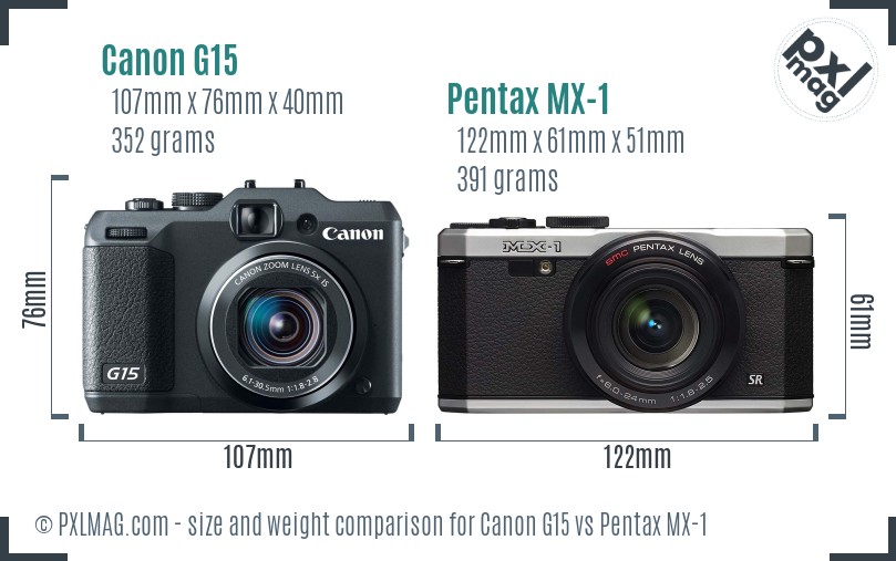 Canon G15 vs Pentax MX-1 size comparison