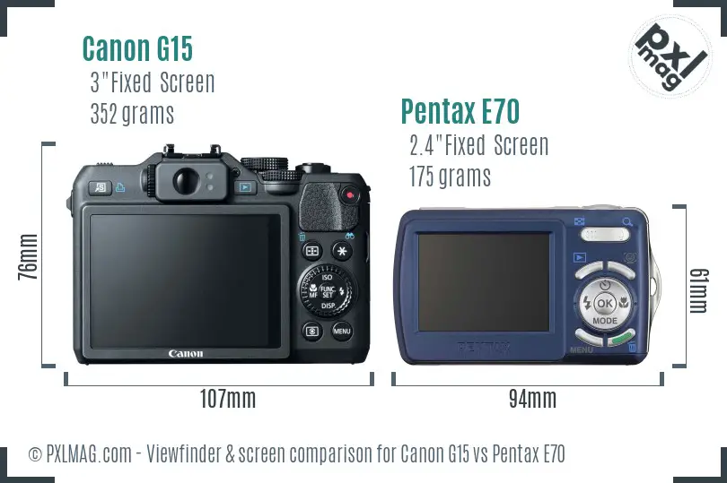 Canon G15 vs Pentax E70 Screen and Viewfinder comparison Canon G15 vs Pentax E70 Screen and Viewfinder comparison