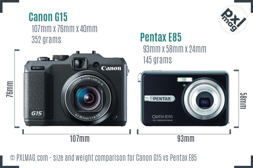 Canon G15 vs Pentax E85 size comparison
