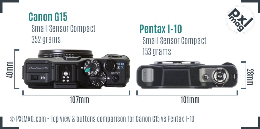 Canon G15 vs Pentax I-10 top view buttons comparison
