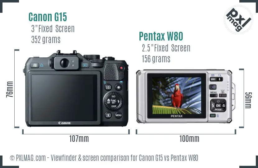 Canon G15 vs Pentax W80 Screen and Viewfinder comparison Canon G15 vs Pentax W80 Screen and Viewfinder comparison
