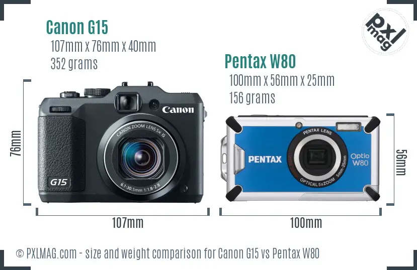 Canon G15 vs Pentax W80 size comparison Canon G15 vs Pentax W80 size comparison