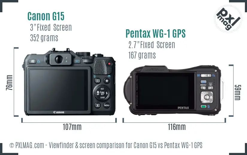 Canon G15 vs Pentax WG-1 GPS Screen and Viewfinder comparison
