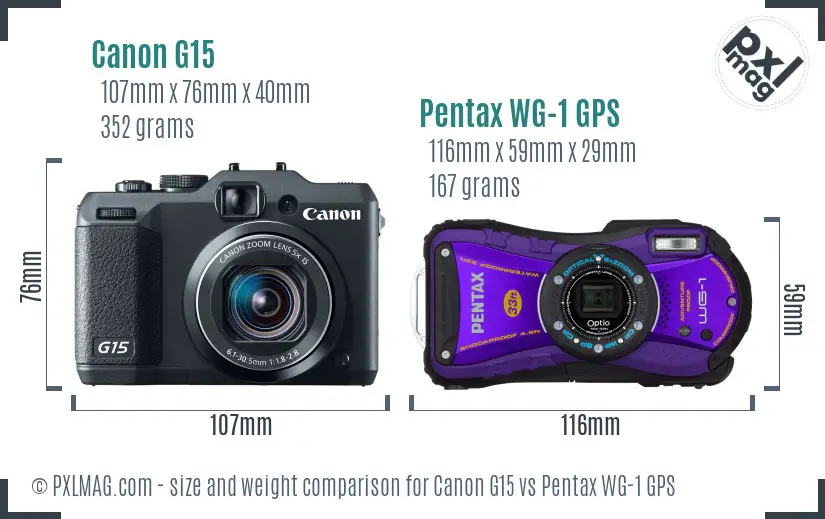 Canon G15 vs Pentax WG-1 GPS size comparison Canon G15 vs Pentax WG-1 GPS size comparison