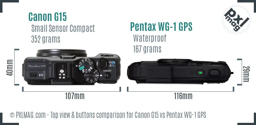 Canon G15 vs Pentax WG-1 GPS top view buttons comparison