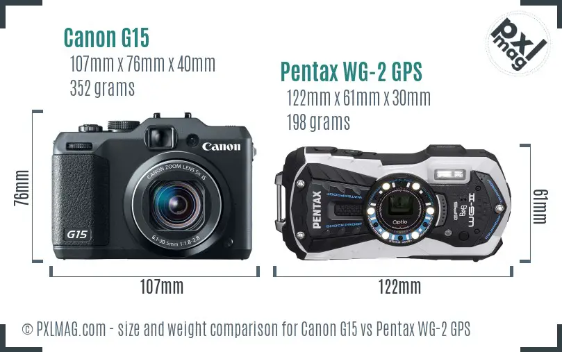 Canon G15 vs Pentax WG-2 GPS size comparison