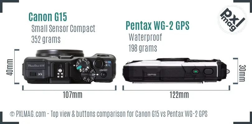 Canon G15 vs Pentax WG-2 GPS top view buttons comparison