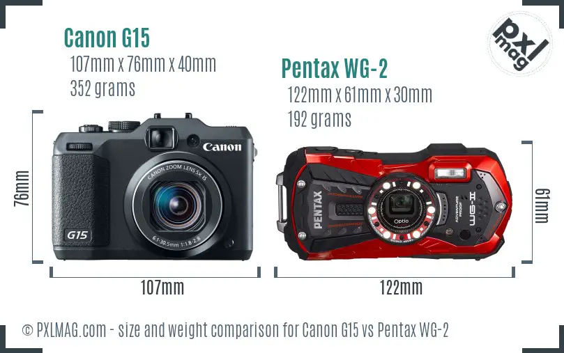Canon G15 vs Pentax WG-2 size comparison Canon G15 vs Pentax WG-2 size comparison