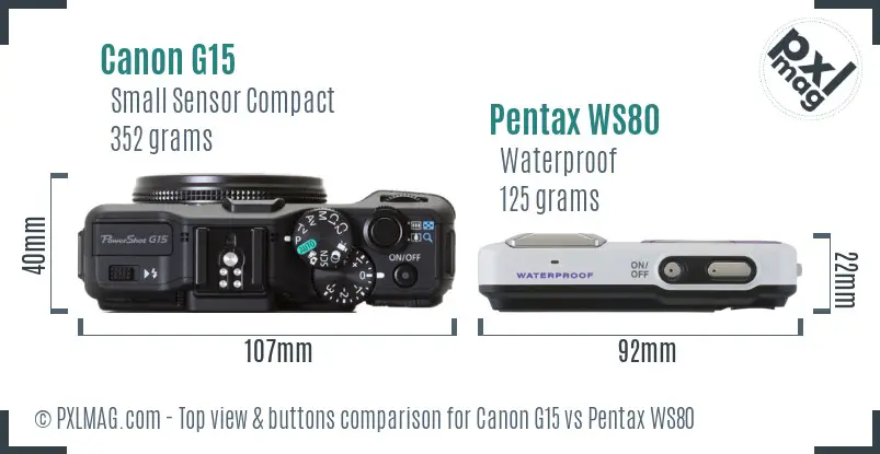 Canon G15 vs Pentax WS80 top view buttons comparison