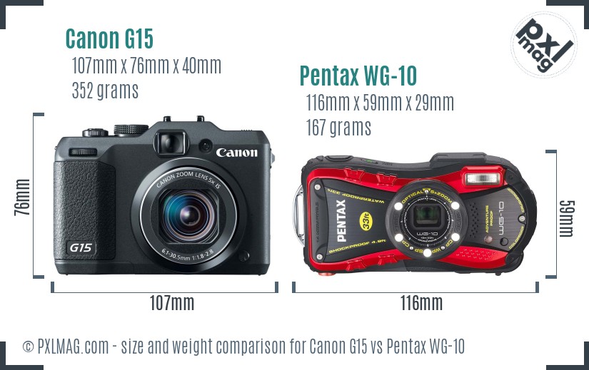 Canon G15 vs Pentax WG-10 size comparison