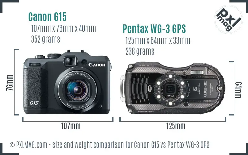 Canon G15 vs Pentax WG-3 GPS size comparison Canon G15 vs Pentax WG-3 GPS size comparison