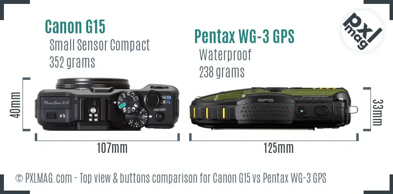 Canon G15 vs Pentax WG-3 GPS top view buttons comparison Canon G15 vs Pentax WG-3 GPS top view buttons comparison