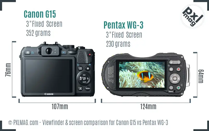 Canon G15 vs Pentax WG-3 Screen and Viewfinder comparison