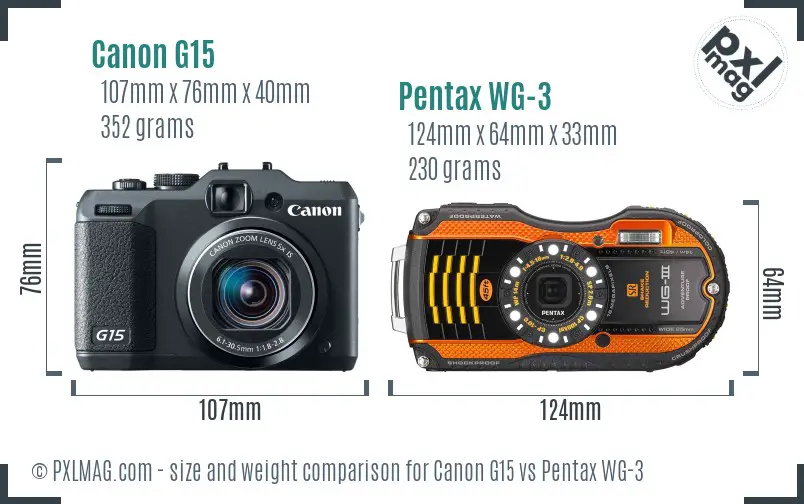 Canon G15 vs Pentax WG-3 size comparison