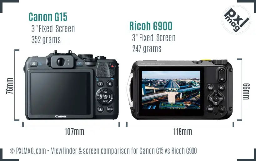 Canon G15 vs Ricoh G900 Screen and Viewfinder comparison