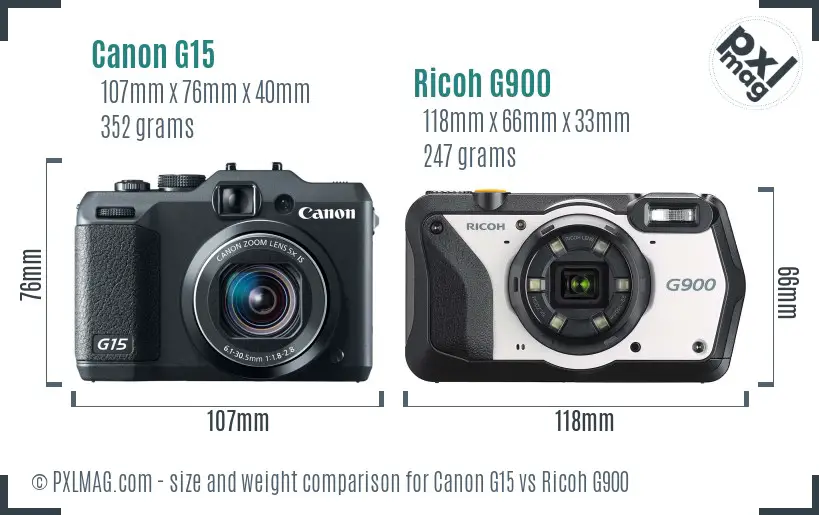 Canon G15 vs Ricoh G900 size comparison