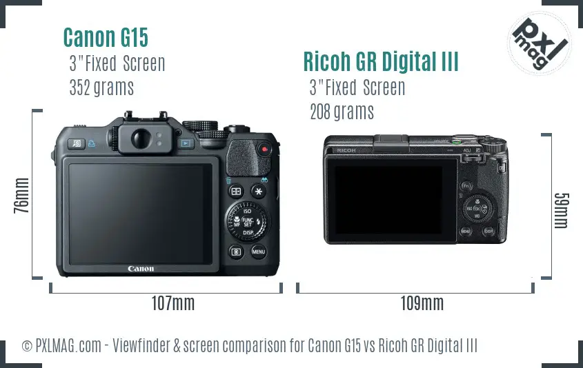 Canon G15 vs Ricoh GR Digital III Screen and Viewfinder comparison Canon G15 vs Ricoh GR Digital III Screen and Viewfinder comparison