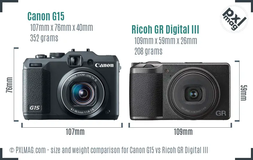 Canon G15 vs Ricoh GR Digital III size comparison Canon G15 vs Ricoh GR Digital III size comparison