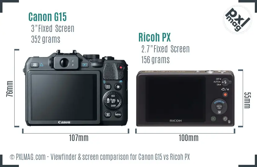 Canon G15 vs Ricoh PX Screen and Viewfinder comparison Canon G15 vs Ricoh PX Screen and Viewfinder comparison