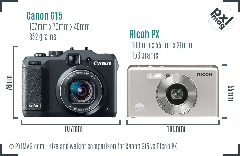 Canon G15 vs Ricoh PX size comparison Canon G15 vs Ricoh PX size comparison