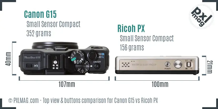 Canon G15 vs Ricoh PX top view buttons comparison Canon G15 vs Ricoh PX top view buttons comparison