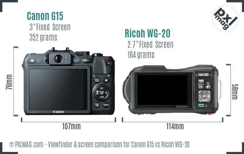 Canon G15 vs Ricoh WG-20 Screen and Viewfinder comparison