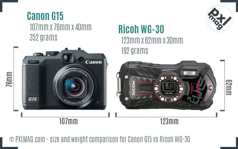 Canon G15 vs Ricoh WG-30 size comparison
