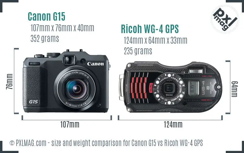 Canon G15 vs Ricoh WG-4 GPS size comparison Canon G15 vs Ricoh WG-4 GPS size comparison