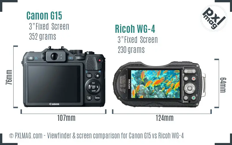 Canon G15 vs Ricoh WG-4 Screen and Viewfinder comparison