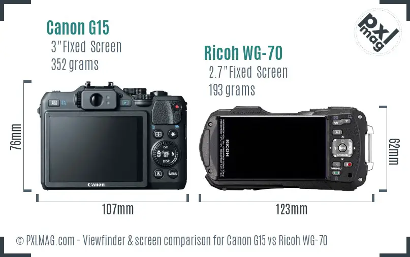 Canon G15 vs Ricoh WG-70 Screen and Viewfinder comparison