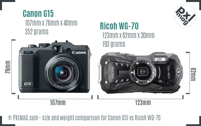 Canon G15 vs Ricoh WG-70 size comparison