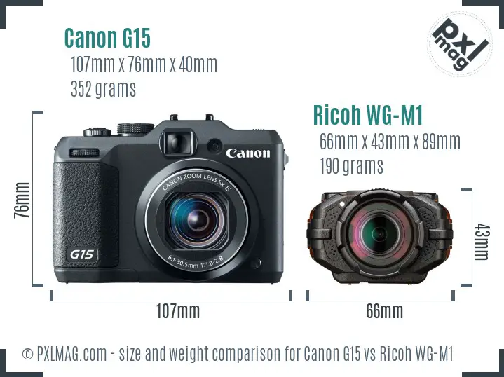 Canon G15 vs Ricoh WG-M1 size comparison