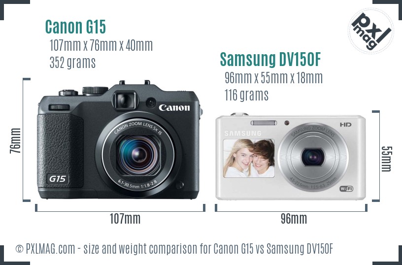 Canon G15 vs Samsung DV150F size comparison